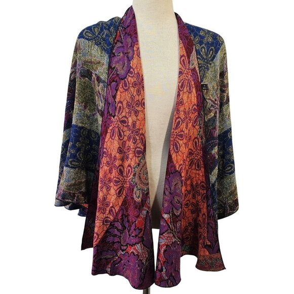 Cashmere Reversible Wrap Shawl Hands-Free Shoulder Loop Blue/Green + Purple/Cora - Picture 1 of 10